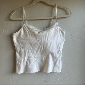 Vintage Energie Y2K Tank White Lace Trim and Sequins Coquette BuiltIn Bra‎ Sz L